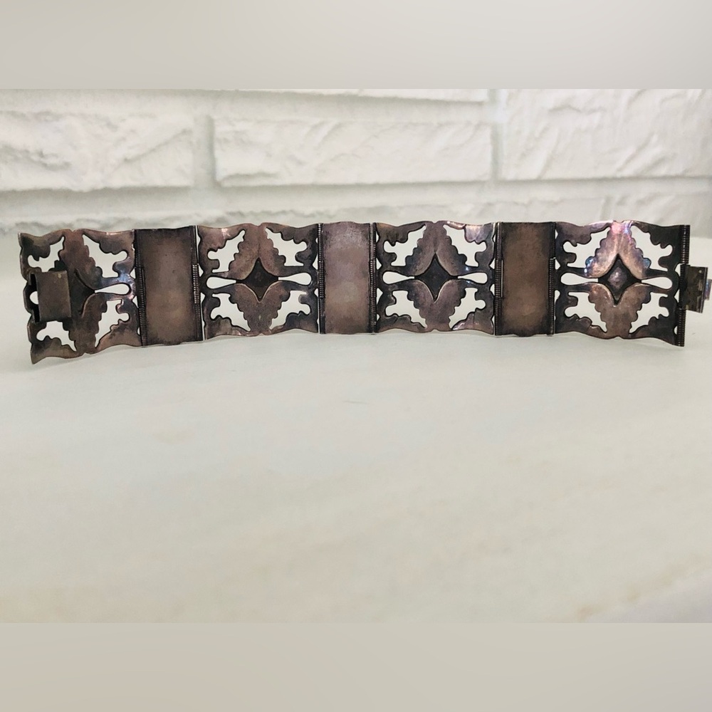 Beautiful Pre Eagle 1940’s Mexican 4 Panel Aztec Face Design - Sterling Bracelet - Picture 14 of 14